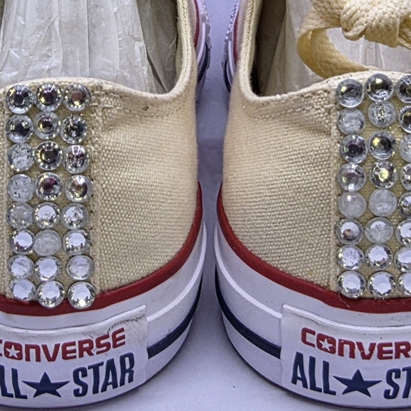 Converse Womens 9 Ladies Cream Sneakers Red Crystal Embellished Accents All Star - Picture 3 of 14